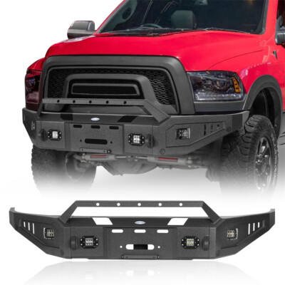 Steel Front Bumper w/ Winch Plate &Led Light Fit 2015-2018 Dodge Ram 1500 Rebel 