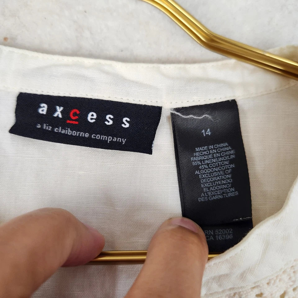 Top Axcess Liz Claiborne para mujer talla 14 blanco arena sin mangas mezcla de lino Foto 3 de 4