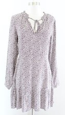 Ann Taylor Loft Purple White Floral Print Tie Neck Flounce Hem Dress Size 2