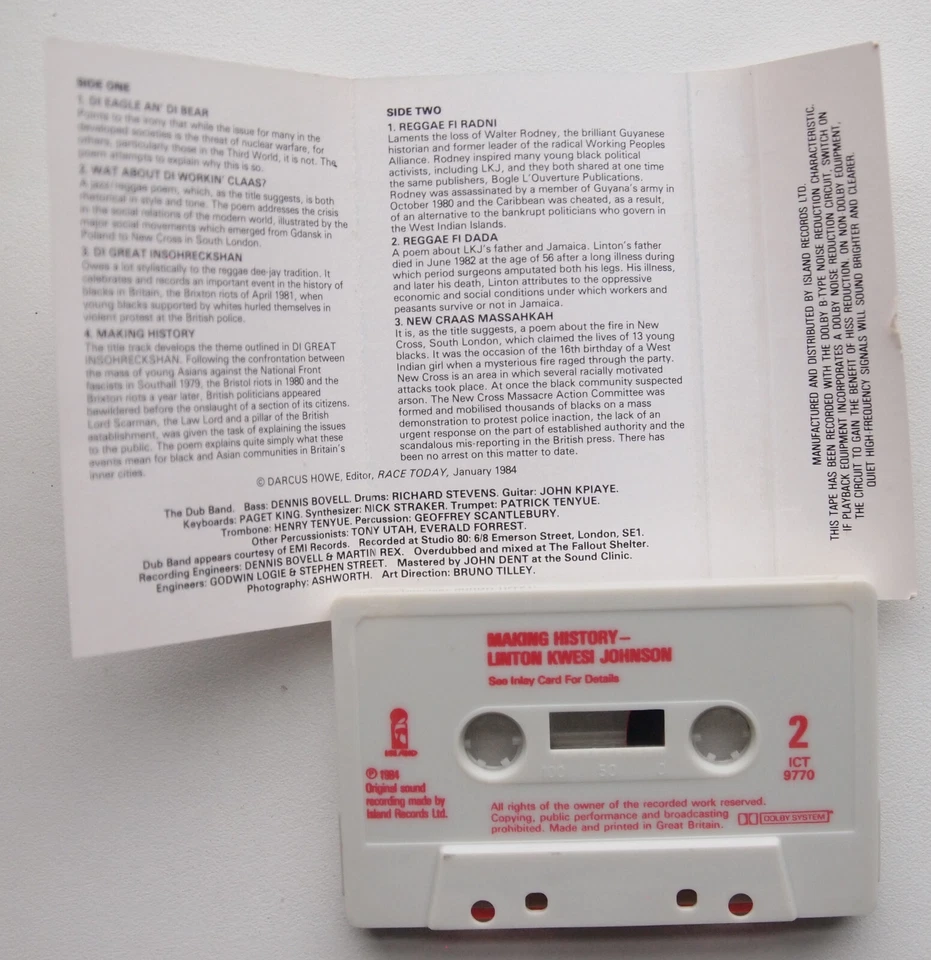 LINTON KWESI JOHNSON - MAKING HISTORY (ISLAND ICT9770) 1984 UK CASSETTE DUB Foto 4 de 4