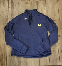 Women's Blue Adidas Michigan University Zip Pullover Jacket Medium  Thumb holes