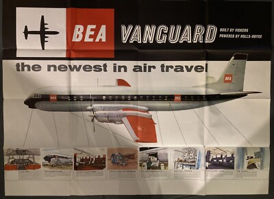1961 BEA BRITISH AIRWAYS VICKERS VANGUARD INTRO BROCHURE  POSTER