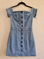 Quiz Blue Mini Soft Denim Button Up Front Fitted Summer Dress Bodycon UK 8 BNWT