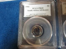 1966 South Africa Afrikaans 5 Cent PCGS PR68 Population of 1 highest ever graded