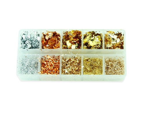 Nail Art Foil Leaf Silver Gold Copper Flakes Duo Mix Colour Body Decor Makeup - Picture 26 of 26