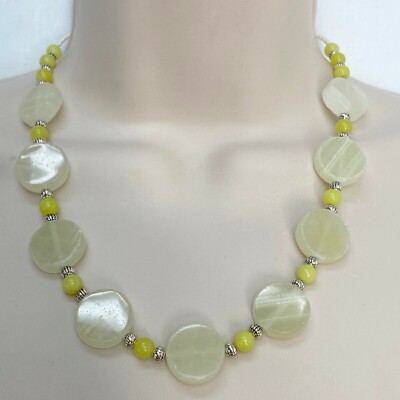Handmade Necklace Olive New Jade, Italian Onyx Green Gemstone Beads Silver Tone