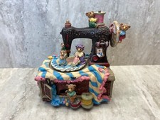 Sewing Machine Music Box w/ Bears Plays "Whistle While You Work"