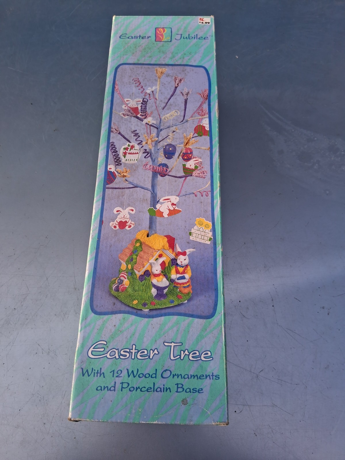 Vintage Kmart Easter Jubilee Easter Tree with Hand-Crafted Wood Ornaments