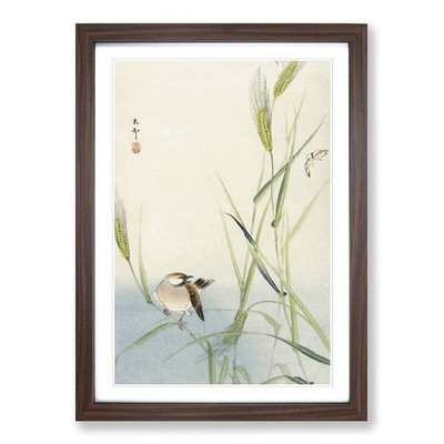 Vogel & Schmetterling Blumen Ohara Koson gerahmter Wandkunstdruck fertig zum Aufhängen