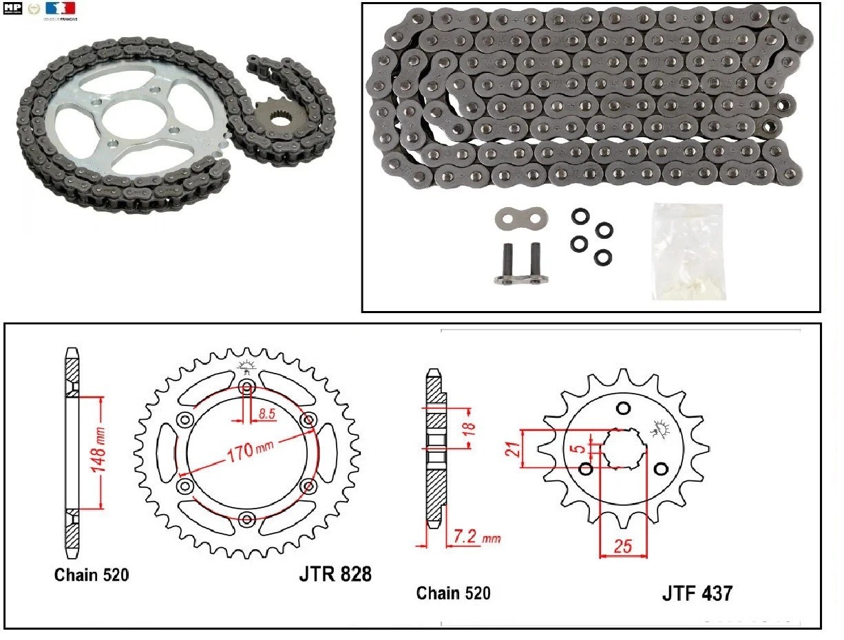 Kit chaîne Suzuki DR 650 R RS 1990 1991 avec transmission renforcée 520 de 16*42 dents