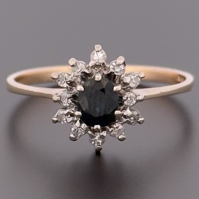 Cluster-Ring 9 kt Gelbgold Saphir & Diamant Größe P 1/2 gepunzt