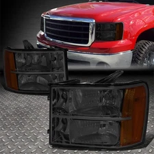 FOR 07-14 GMC SIERRA GMT900 OE STYLE SMOKED LENS AMBER CORNER HEADLIGHT LAMPS