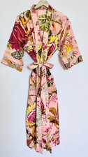 Pink Cotton Kimono Robe Belted Bathrobe, Beach Cover Up, Bridesmaid Gown