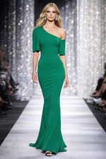 Badgley Mischka Stretch-Crepe Cape Gown 695 Green Sleeve sz 0 Runway Bridesmaid