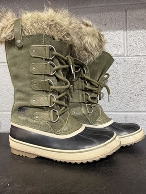 Sorel Joan of Arctic Waterproof Boots Women s 9 Dark Olive Green Fur