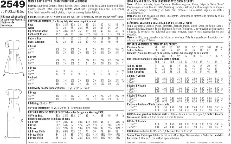 Simplicity 2549 Misses' High Waisted Dress Sewing Pattern Size 14-22 UNCUT - Image 3 of 3