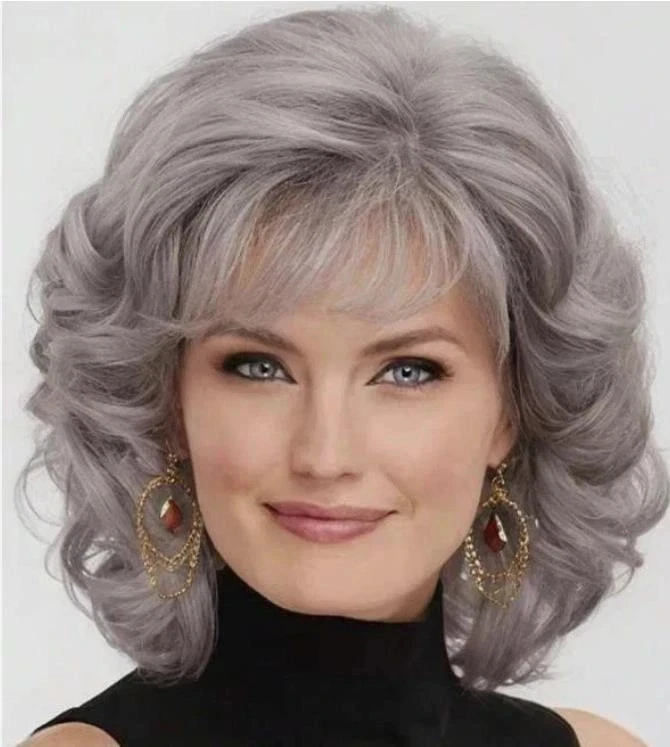 Peluca sintética chal gris onda grande pelo rollo moda mujer Foto 2 de 3