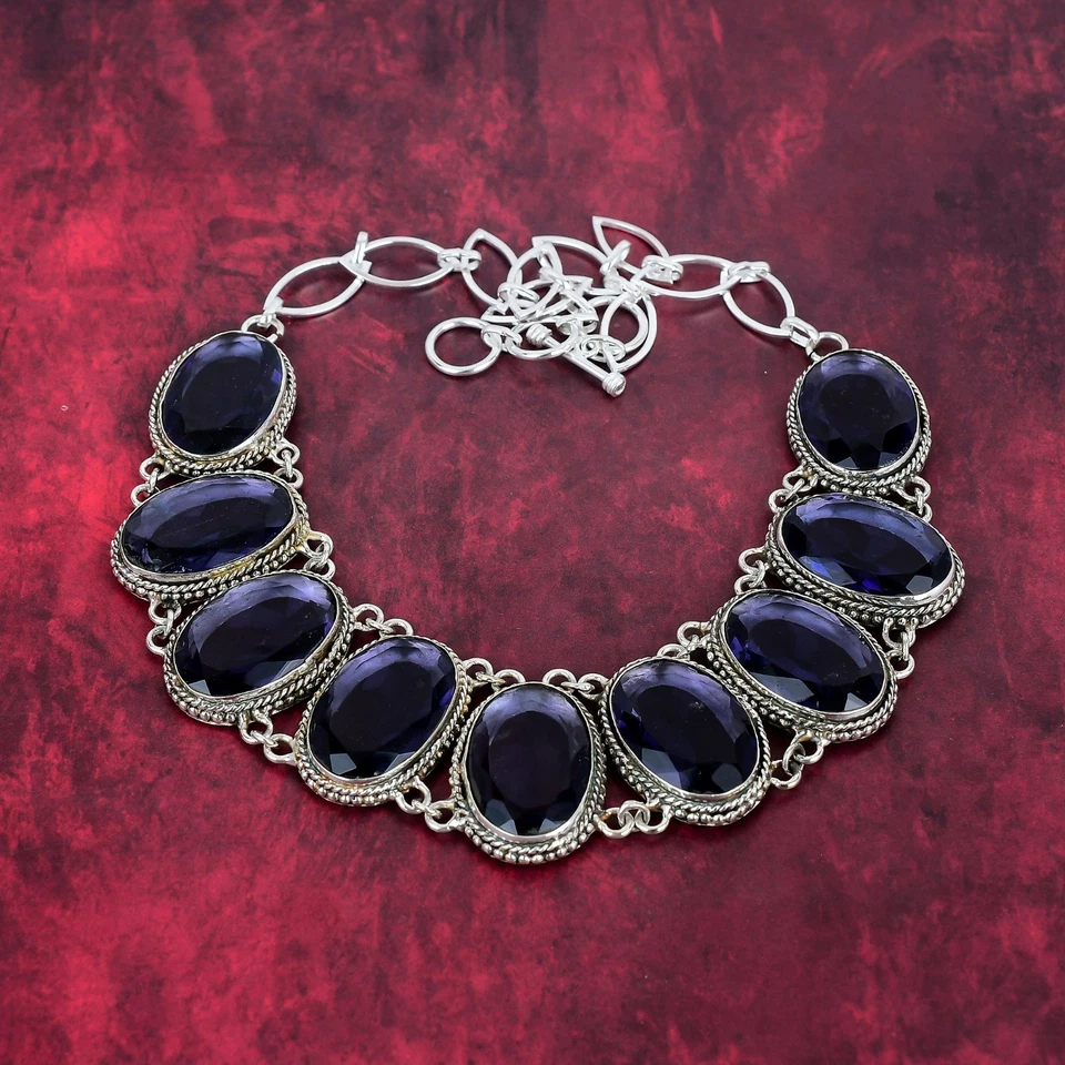 独特Iolite宝石925纯银手工项链珠宝首饰女士礼物 — 第 2/4 张图片