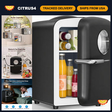 4L Mini Fridge Beverage Cooler - 6 Can Capacity, Clear Glass Door, Glossy Black