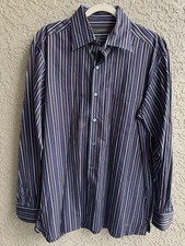 Ermenegildo Zegna Navy Multicolors Striped Cotton Dress Shirts Size L