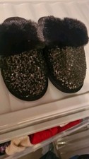 NEXT Black Faux Fur and Sequin Black Mule Slippers Size Small (3-4) Brand New