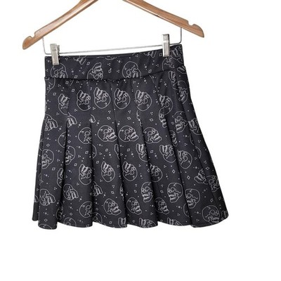 Spencers Skull Print Pleated Skirt Black Gothic Gothcore Halloween Alt Size M