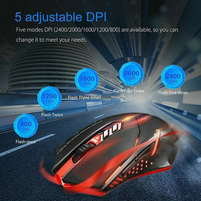 Rechargeable LED 2.4G Wireless Gaming Mouse 2400DPI Optical USB for PC Laptop - Image 4 of 4