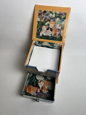 Vintage Holz Schreibtisch Organizer Box Schublade Blumen Schreib Papier Aufbewahrung - Katze  