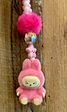 Labubu Pink Fuzzy Mini Keychain 5.5"