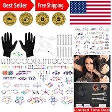 Complete 156PC Body Piercing Kit - Navel, Nose, Tragus  More - Assorted Styles