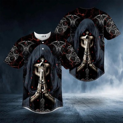 Custom Grim Reaper Praying Skull Baseball Jersey Personalized Dark Religion