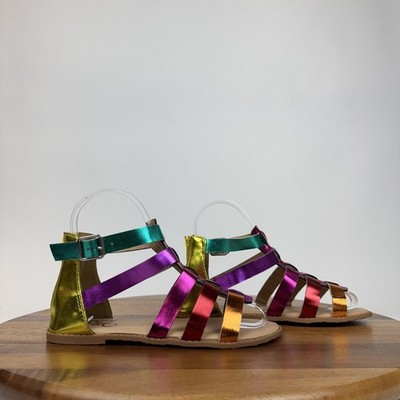 New Big Kids Olivia Miller Girl Rainbow Metallic Zipper Sandals Gladiator  Size