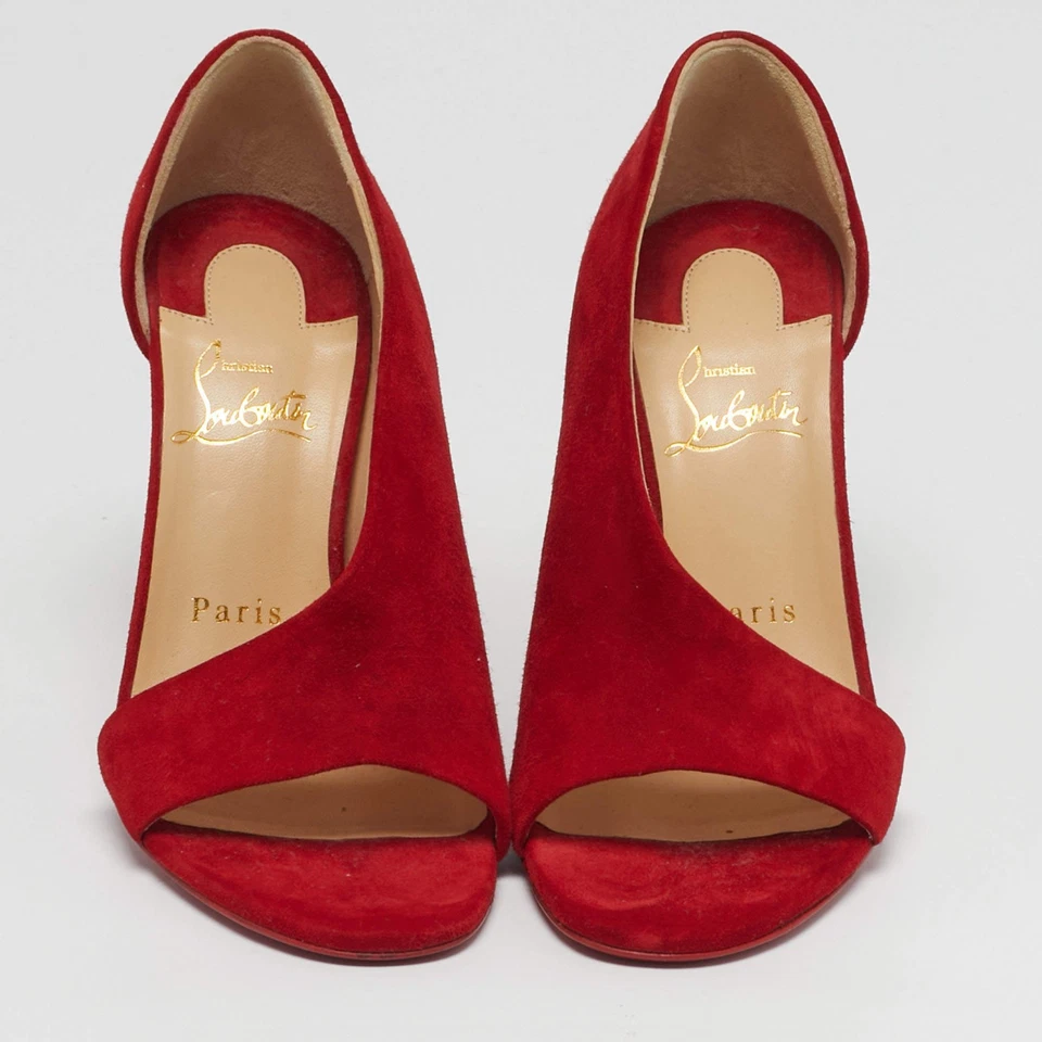 Escarpins Christian Louboutin Phoebe taille 36 en daim rouge demi-dorsay bout... - Photo 3/4