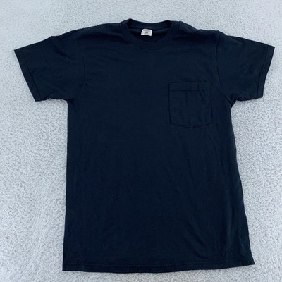 Vintage Blank Black Fruit of the Loom Pocket T-Shirt Mens Medium