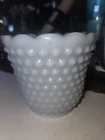 Fire King Oven Ware Milk Glass Hobnail Scalloped White Bowl Vase Planter