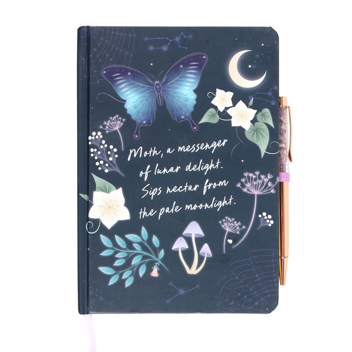 Midnight Moth Journal with Amethyst Pen - Gothic Stationery Set for Witchy Vibes