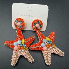 Boutique Style Multicolor Beaded Starfish Dangle Earrings Coral Lightweight
