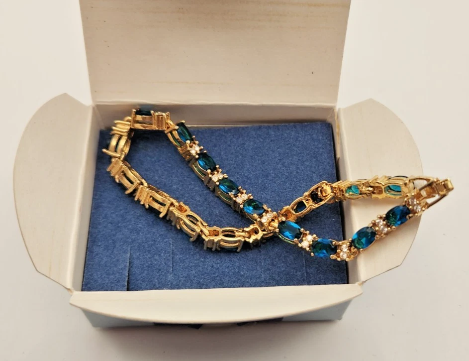 Pulsera Tenis Piedra Natal Avon Diciembre con Extensión - Topacio Azul Simulado 2003 Foto 3 de 4
