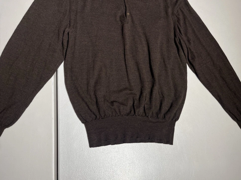 Brioni Sweater Men’s 48 Brown Button Polo Collar Golf Wool Casual Work Italy VTG - Image 3 of 4