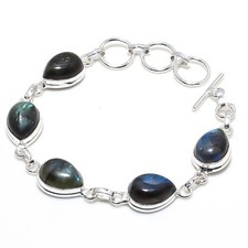 Labradorite Gemstone Handmade 925 Sterling Silver Jewelry Bracelet Size 7-8"