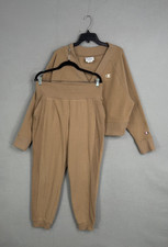 Champion Sweatsuit Set Womens Large Brown V Neck Fleece Sweatshirt Joggers