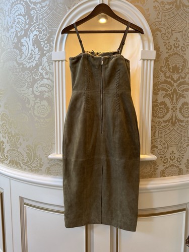 BNWT Karen Millen Real Suede Leather Dress Olive Green 6 XS Whipstitch Bandeau - Picture 8 of 12