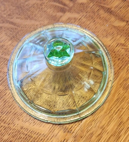 Vintage depression green Uranium glass colonial block pattern candy dish lid