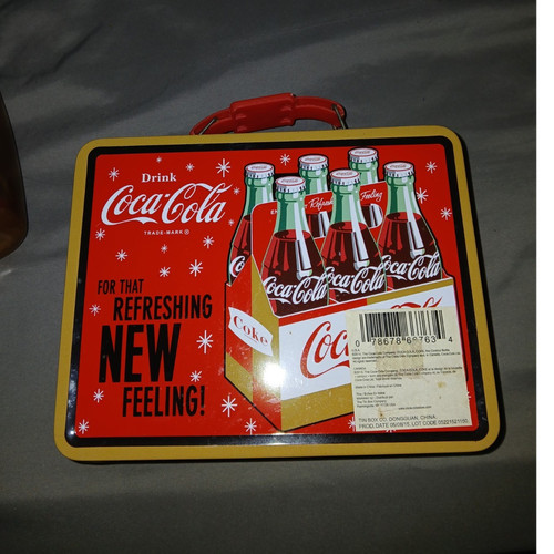 Coca-Cola Metal Lunchbox Red Yellow Retro Bottles Advertising Original Soda