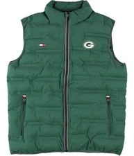 Tommy Hilfiger Mens Green Bay Packers Puffer Vest, Green, Medium