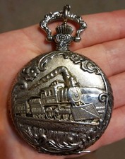 Pocket Watch Steam Train Locomotive Alloy Quartz Movement Chain Necklace Watch