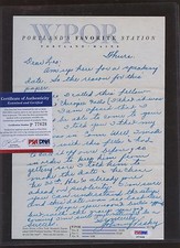 Johnny Pesky (Red Sox HOFer) WPOR Radio Portland Maine SIGNED Letter PSA DNA