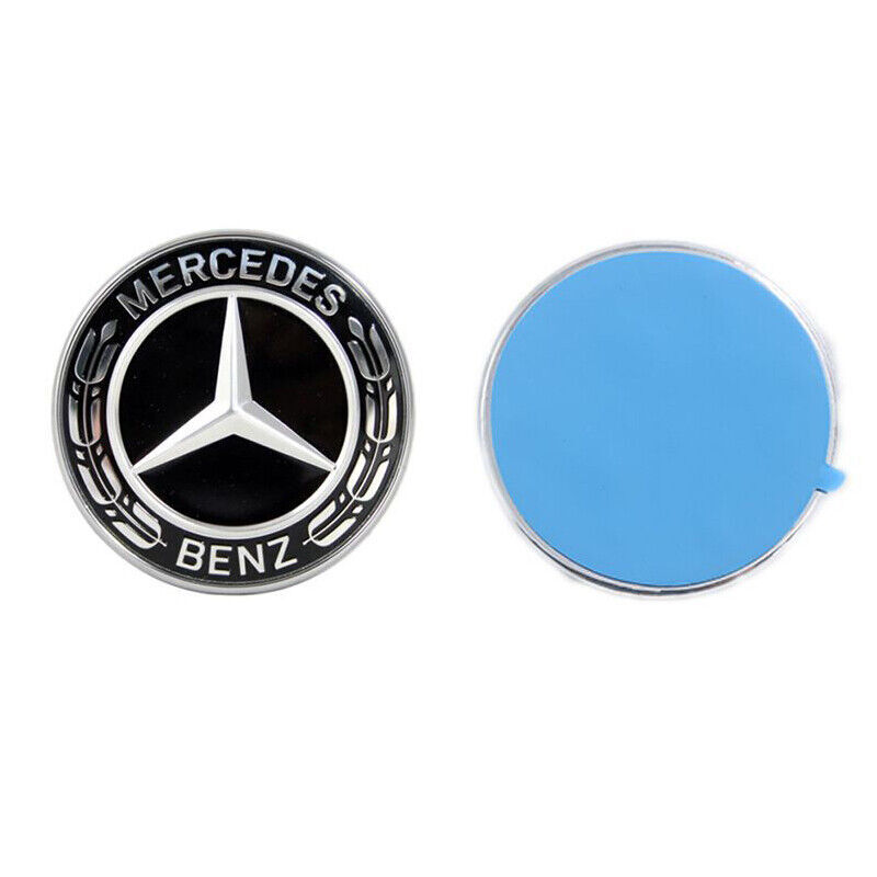 Black Flat Laurel Wreath Hood Badge Emblem for Mercedes Benz - Self-Adhesive
