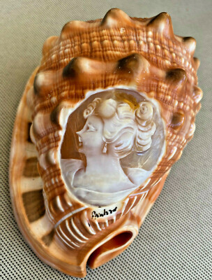 その他 1970s Italian-Design Heritage Shell Carved Seashell Shell Sea Woman Cameo Italy Italian Signed Vintage