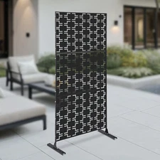 Privacy Screen Metal Freestanding Decorative Fence for Patio Balcony Porch Black